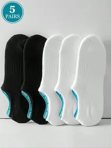 5 Pairs Men's Socks, Business Casual Sports Ankle Socks, Invisible Arch Support, Comfortable Soft, Spring Fall Daily Wear