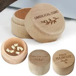 Wooden Baby Hair and Umbilical Cord Keepsake Box, Personalized Engraved Newborn Gift for Baptism, Memory Box for Baby's First Hair