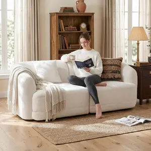STO'SENSE 80.3" Modern Loveseat Sofa for Living Room, 2 Seater Boneless Couch, Upholstered Comfy Sofa Deep Seating Floor Couch for Bedroom, Small Couch 2 Pillows Included, Easy Assembly for Small Spaces, White