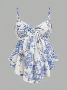 Women's Textured Print Fitted Camisole, Elegant For Vacation, Commute, And Daily Wear  halter tops