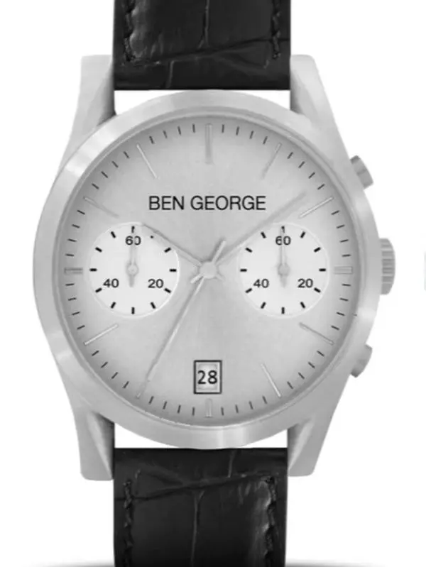 Ben George Executive Chronograph Quartz Watch 41mm AW-55 S with Leather Strap and Date Display