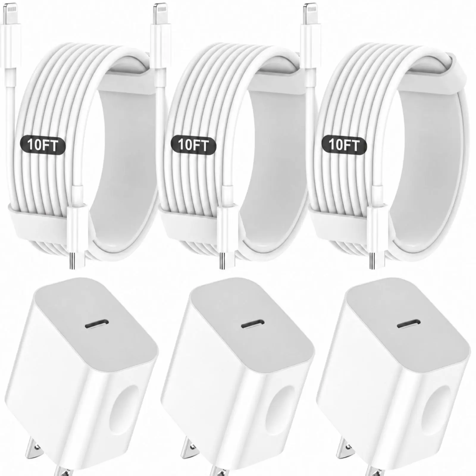 3-PACK 20W  Charger Fast Charging For iPhone 14 - Wall Fast Charger with 10FT Long USB C Cable for iPhone14/13/12/11/Pro/Max/XR/XS/Ipad/AirPods