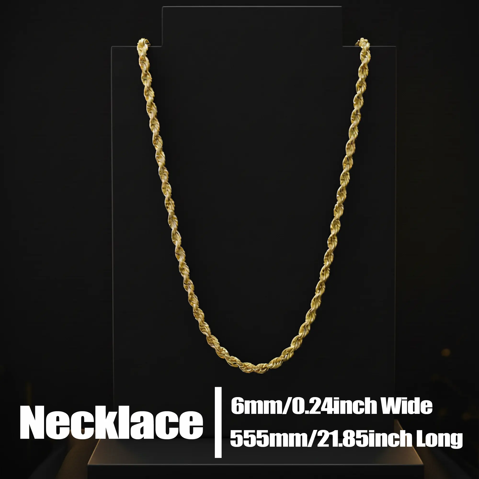 14K Real Gold-Plated Rope Chain Necklace for Women and Men,Father's day ,Summer Vacation ,Upgraded Shine, Faceted Cut, Tarnish-Free, Goldstone necklace 6mm, 22" Jewelry