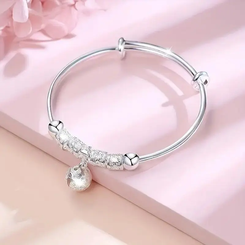 Calming Bracelet for Women, Sterling Silver Fidget Bracelet with Spinning Beads & Bell Charm, Stress Relief Jewelry