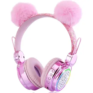 Headphones with Microphone for School, LED Light Up  Girls Headphones for Study/Tablet/Airplane/Online Learning (Pink)