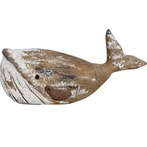 Wooden Whale Decor Tabletop Nautical Decor Solid Wood Whales Statue Sculpture Standing Coastal Decor Beach Figurines for Home Sea Decor for Bathroom Ocean Theme House Decor 4.9 Inches Tall