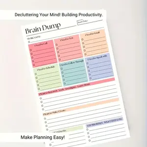 Brain Dump & To-Do Notebook with 50 Pages, A5 Daily Task Manager for Personal Organizers, Minimalist Planner with Premium Paper, Productivity Planner