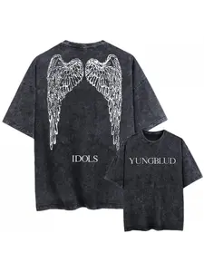 Unisex Vintage Washed Oversized Black Tshirt Short Sleeve Tees Graphic Men Women Clothing Wings Idols YungbludVintage Yungblud Idols World Tour 2025 Summer 100% Pure Cotton Printed Washed Tshirt Fashion Men Hip Hop Cool Oversize Acid Y2K