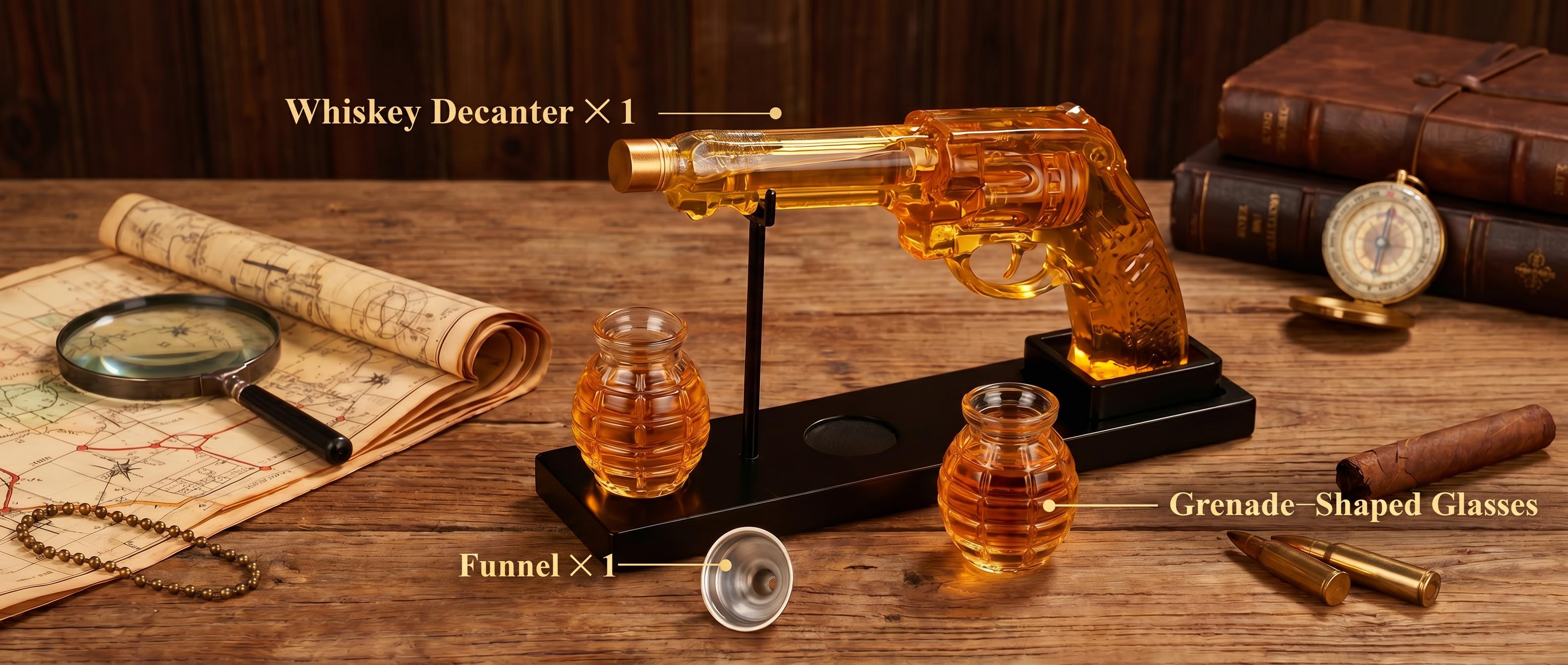Thick Whiskey Decanter Set with 2x270ml (9oz) Glasses - Drink Accessories, Bar Set Decanter Drainers, Bourbon Dispenser, Gift Ready Home Bar Decor, Ideal for Boyfriend Gifts or Treating Yourself