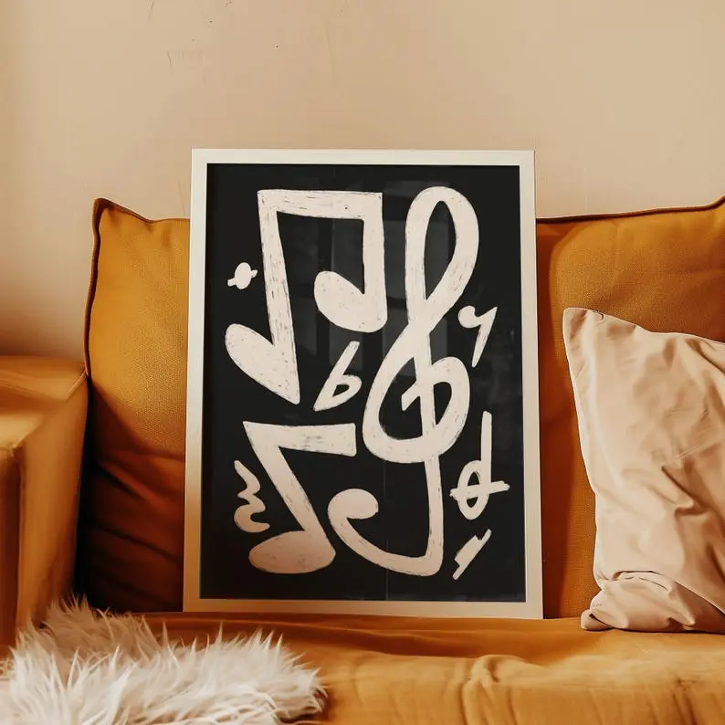 [UNFRAMED POSTER] Music Note Wall Art Print, Modern Musical Symbol Poster, Black White Living Room Decor, Studio Art, Piano Room Decor, Record Player Print
