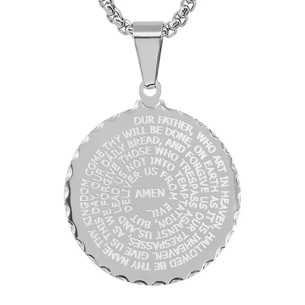 SteelTime Stainless Steel Lord's Prayer Medallion Necklace