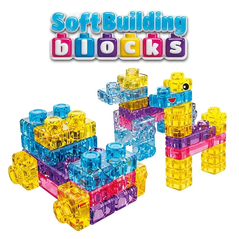 Flexible Soft Plastic Vehicle Building Blocks, Colorful Transparent Stacking Toy, Safe Educational Construction Game Set, Ideal for Preschool Boys and Girls, Creative Building Blocks