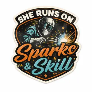 She Runs On Sparks & Skill Sticker - Welding Helmet Design for Industrial Enthusiasts - Versatile Eye-Catching Accessory for Journals and Planners
