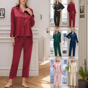 Women‘s Long Sleeve Satin Pajama Set - Icy Feel & Comfortable Sleepwear, Cozy Home Loungewear for Nightwear and Relaxation