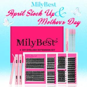 MilyBest 4 Styles Lash Clusters Kit,1 Set Mixed Length Individval Eyelash Extensions Kit,Self Grafting False Eyelashes with Tweezers&Glue&Remover,Prefessional Eye Makeup Accessories for Women