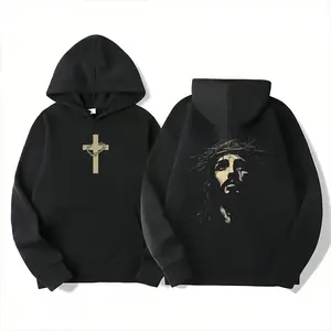 Stylish Hoodie Featuring Cross Graphic Front and Sacred Jesus Crown of Thorns Back Design