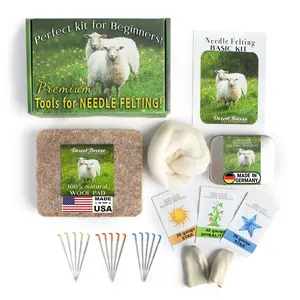 Basic Tools Needle Felting Kit for Beginners & Adults | High Carbon Steel Needles, USA Wool Pad, Leather Guards