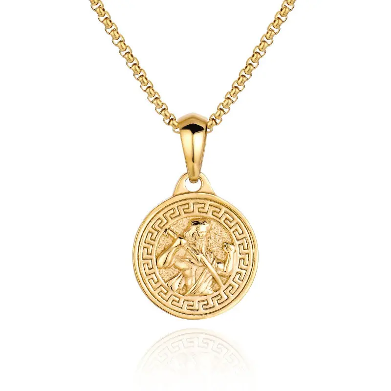 Men's 18K Gold Electroplated Stainless Steel Casual Retro Pendant Necklace, Fashion Costume Jewelry Accessory