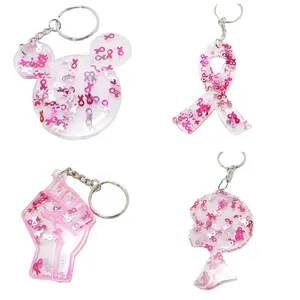 Cancer Ribbon Glitter Keychain