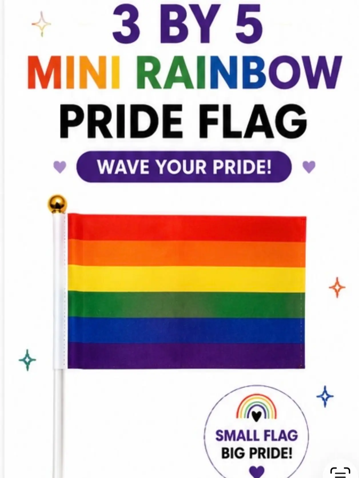 Mini Rainbow Pride Flag Handheld Flag with Stick | Parade, Festival, Event & Party Decoration