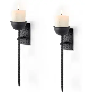 Gothic Wall Sconce Candle Holder Black Retro Wall-Mount Metal Candle Holders  Iron Wall Candle Sconce for ,Living Room, Bathroom, Dining Room, Set of 2