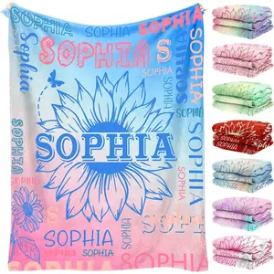 Personalized Name Blanket with Sunflower, Custom Soft Throw Blanket, Personalized Gifts for Birthday Christmas for Women Men