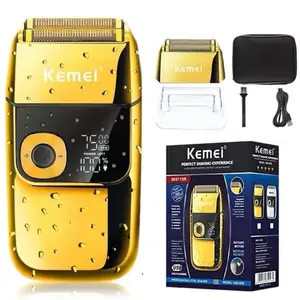 Kemei Beard Trimmer KM-2028 Men's Electric Metal Shaver LED Display Adjustable Speed USB Electric Shaver Hair Shavers