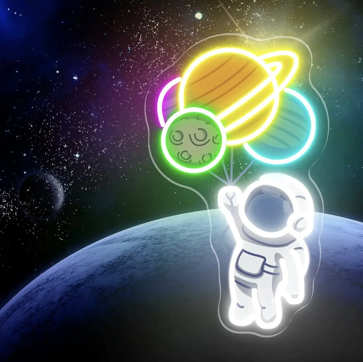 Astronaut LED Neon Sign for Bedroom Decor, Space Wall Light USB Powered, Colorful Galaxy Lamp for Kids, Party & Room Decoration