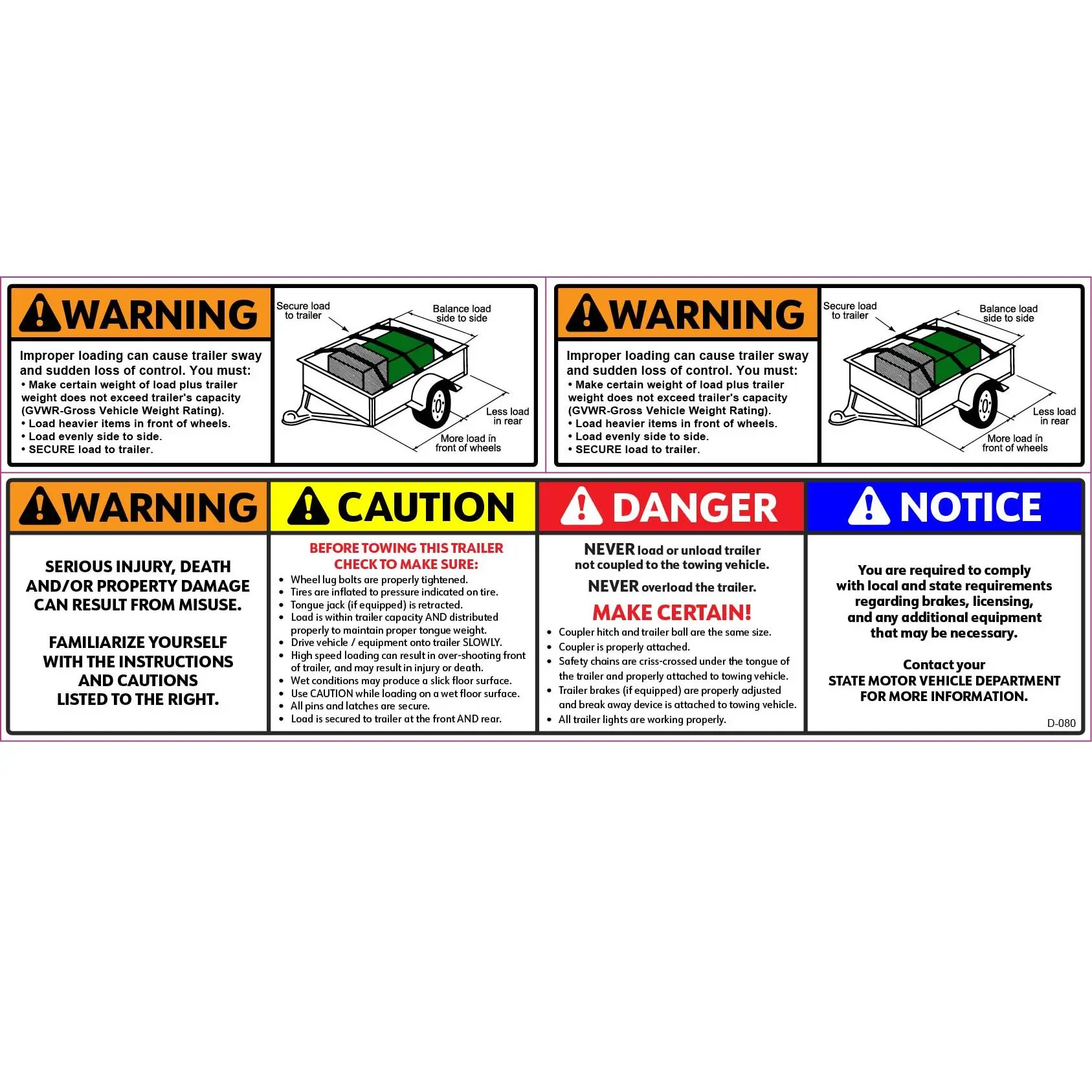 D-080 3 Warning Dump Trailer Decals