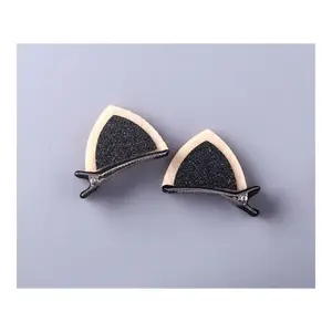 Korean-Style Cute Cat Ear Duckbill Clips, Glitter Sequin Felt Fabric Hair Accessories for Kids Girls