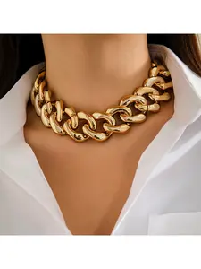 European and American punk style, cool hip-hop style, thick chain necklace, exaggerated geometric buckle, simple necklace jewelry, Cuban link chain, Chunky chain necklace