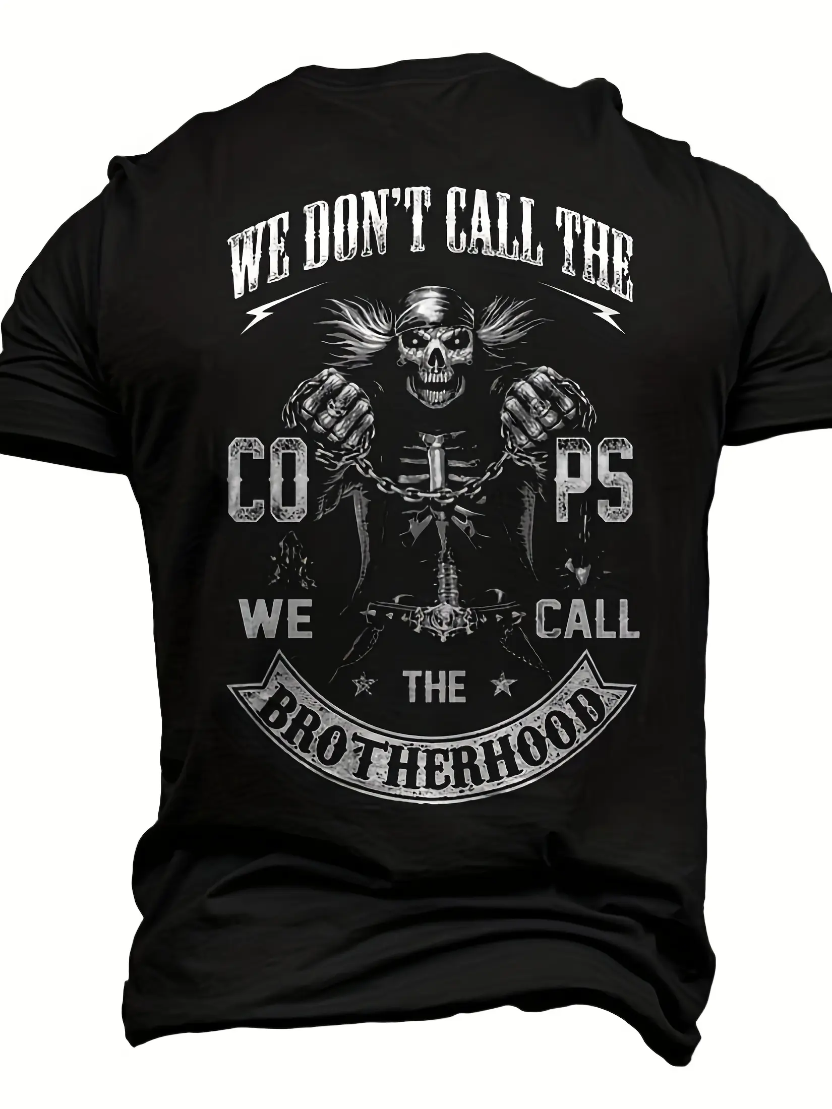 T-Shirt for Motorcycle Brotherhood for Men And Women - Made of , Showcasing a Skull And Rider Gang Graphic, Gothic Typography, Casual Crew Neck with Short Sleeves, Perfect for Motorcycle Lovers, Riding Events, And Everyday Use - Great Gift Idea