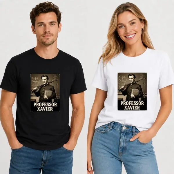 CARPESUN, Vintage Retro Style, T-Shirt, Professor Xavier Graphic Print, Soft Cotton Blend, Unisex Casual Wear, Single Pack