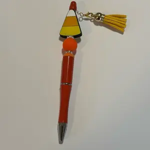 Orange candy corn beaded pen