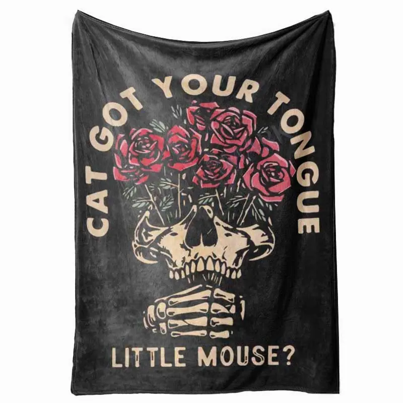 Unforgettable Adeline Vintage Zade Book - Soft Flannel Blanket with Skull and Rose Design, Machine Washable, Comfortable for All Seasons, Perfect for Sofa or Bed, Gothic Style, Bed Blanket