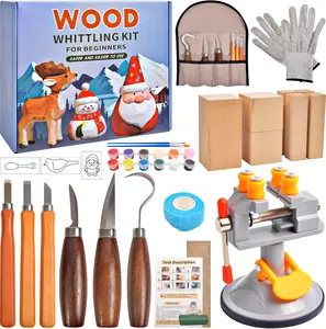 Wood Carving Kit - 40pcs Whittling Kit with Mini Bench Vise, 6pcs, 7pcs Blocks, 12 Colors of, 6 Template, Gloves, Manual, Complete Woodworking Set for Beginners, Whittling Gifts