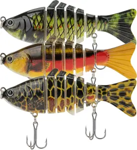 3 count  Segmented Fishing Lures Set, Multi-Jointed Hard Baits with 3D Eyes & Realistic Swimming Action,  Treble Hooks for Bass, Trout, Walleye, Freshwater & Saltwater Swimbait