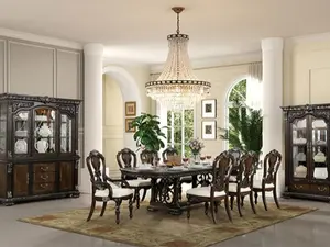 Promenade Dark Brown Finish Wood Double Pedestal Carved Accents Dining Table Set FM31002DB-7PC with 2 Armchairs & 4 Side Chairs for Formal & Casual Gatherings