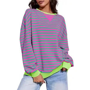 FISOEW Womens Striped Oversized Sweatshirt Color Block Crew Neck Long Sleeve Shirt Casual Loose Pullover Top Y2K Clothes Cotton Womenswear parke mockneck essential graphic cute winter outfits Hoodie Skinny bistro hoodie ditch masked hoodie graphic hoodies
