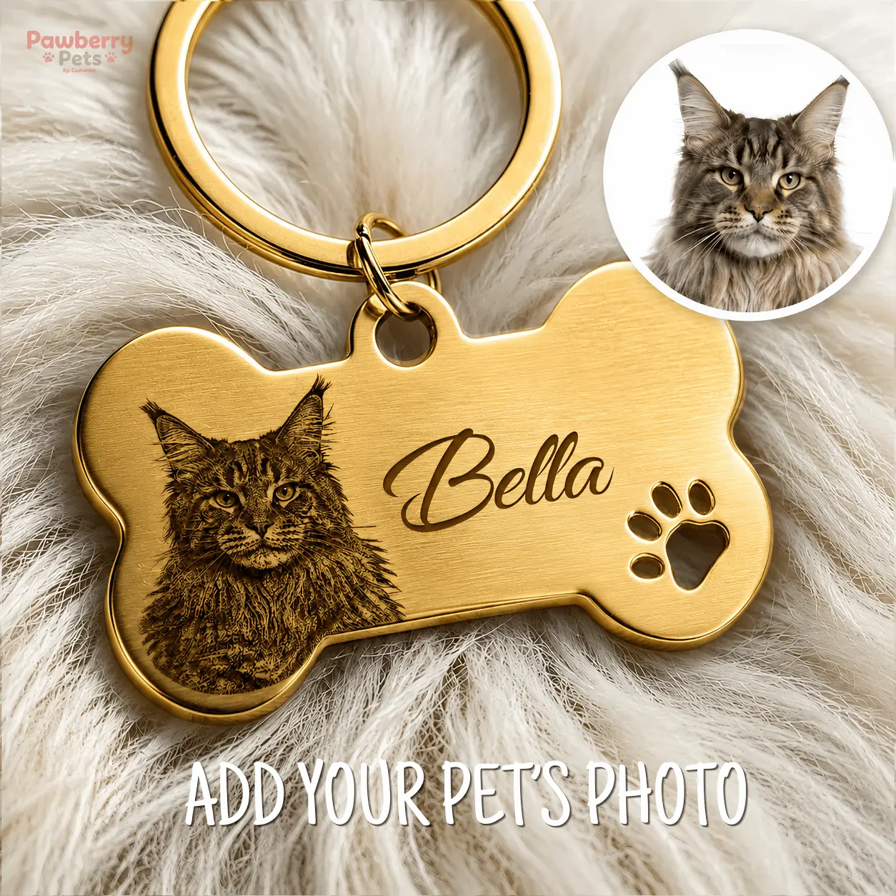 Custom Photo Pet ID Tag – Personalized Engraved Stainless Steel Bone Name Tag for Dogs & Cats, Custom Pet Collar Tag, 2 Sizes