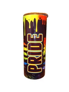 Pride with Rainbow Paint Drip and Flag - LGBTQ - 20oz oz 20 oz. 20oz. Skinny Sublimation Tumbler - Amy's Tumbler Junkies - Your Favorite Tumbler Shop!