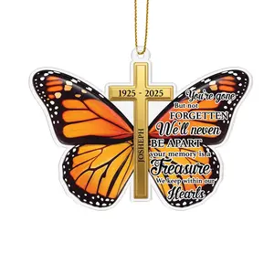 Personalized You’re Gone But Not Forgotten Custom Shaped Acrylic Ornament, Butterfly Memorial Loss of Loved One Christmas Keepsake