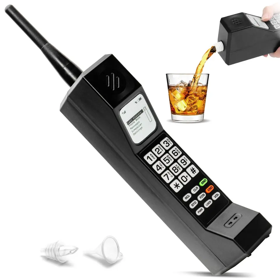 GoPong Old School Prop Phone & 12 oz Flask - Retro Cell Phone Hidden Alcohol Flask for 80s & 90s Party