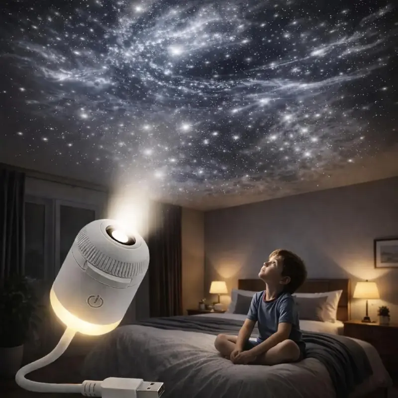 2-in-1 USB-Powered Galaxy Projector with Star Pattern, Night Light for Bedroom Ceiling Decor (1 Light + 3 Pieces)