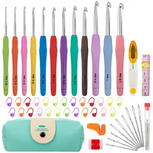 Crochet Hooks 12 Sizes Set with 51 Pack Yarn Crochet Kit for Beginners - Includes 25 Colorful Crochet Stitch Markers, 9 Darning Needles, 1 Scissors
