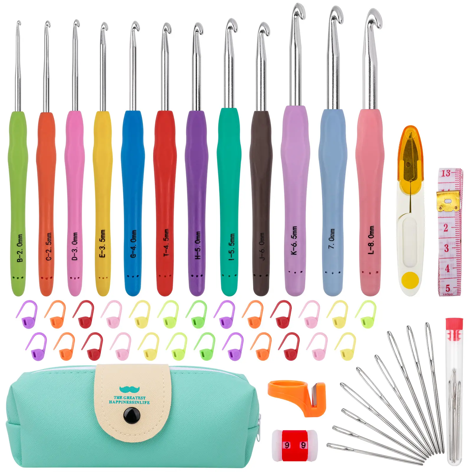 Crochet Hooks 12 Sizes Set with 51 Pack Yarn Crochet Kit for Beginners - Includes 25 Colorful Crochet Stitch Markers, 9 Darning Needles, 1 Scissors