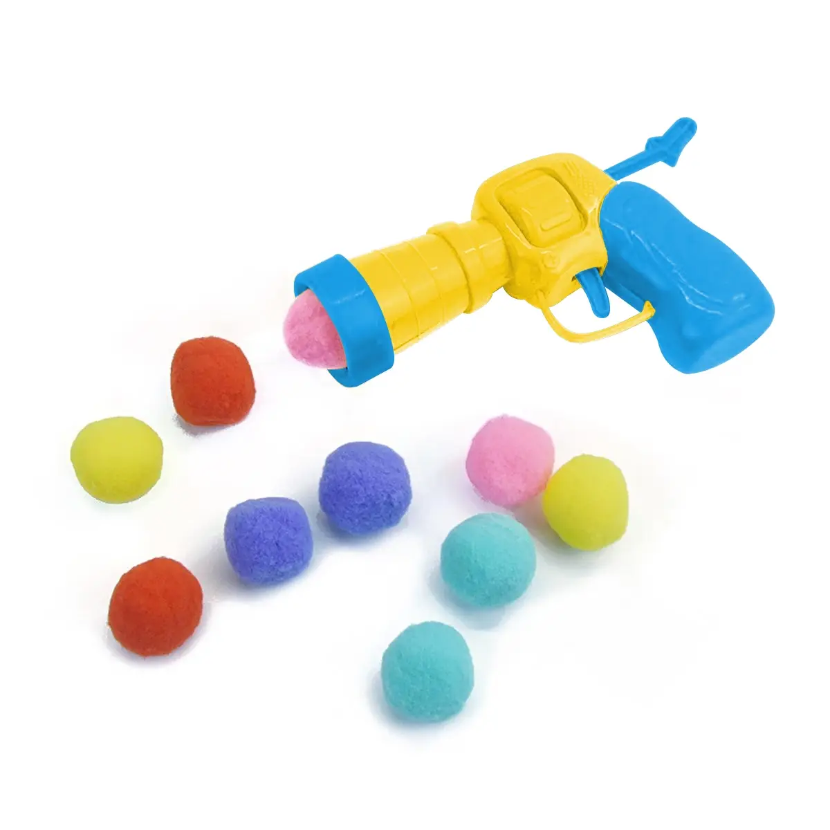 Plush Ball Shooting Gun with 10 Hairball, Pet Hairball Launch Toy, Interactive Cat Toy, Mini Foam Ball Shooting Gun Fun Toy, Moving Bouncing Rolling B