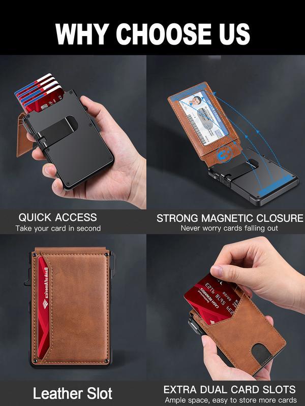 Minimalist Men’s Slim Wallet: 9 - 13 Cards, Money Clip, ID Window.RFID - Blocking, Aluminum Bifold Pop - Up