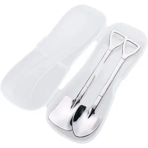 Shovel Spoons Set - 2pc Cute Mini Spade Dessert Spoons Stainless Steel Ice Cream Coffee Tea Spoons