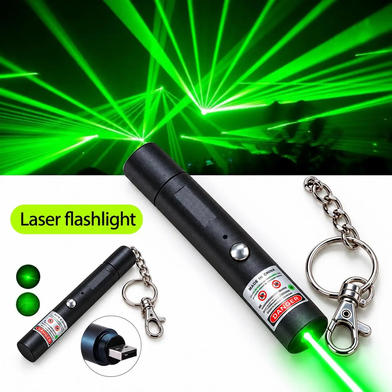 2 Pack USB Rechargeable Green Laser Pointers,Portable Keychain Laser Pens with Push-Button Control for Presentations,Classroom,Office & Everyday Pointing